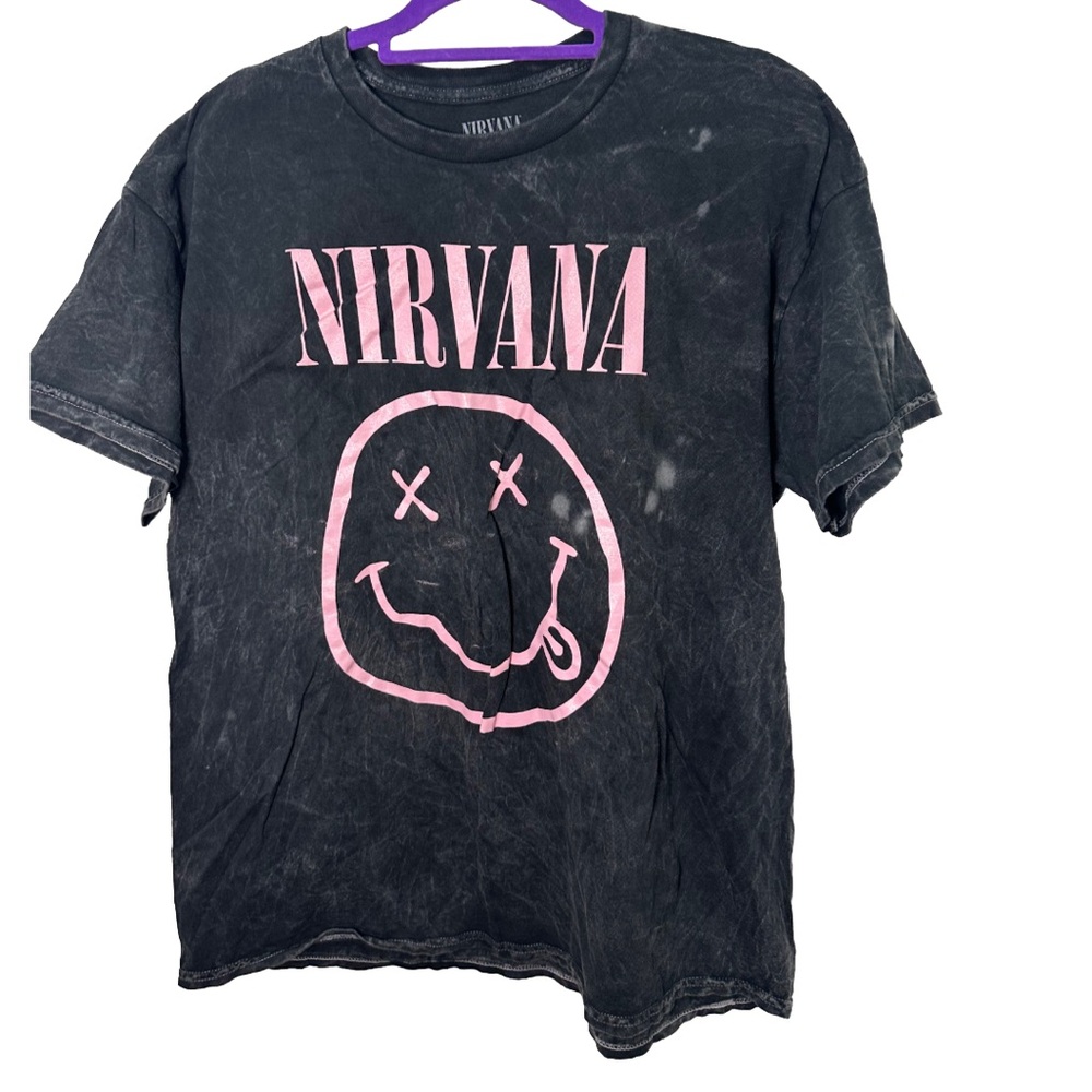 NIRVANA Black Tee with Pink Smiley NWOT